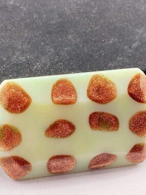 ANTIQUE Inlaid copper goldstone and light yellow green rectangular brooch pin